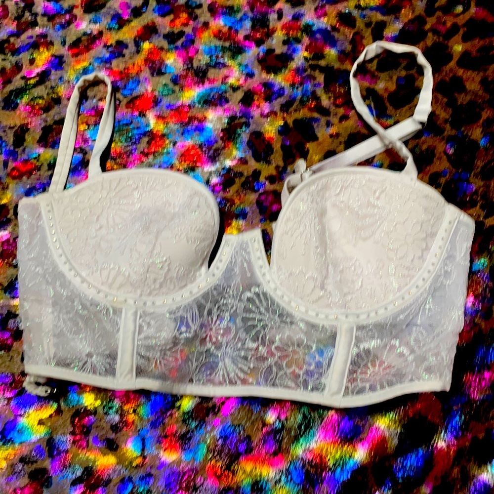 Bejeweled, White, balconette bra
